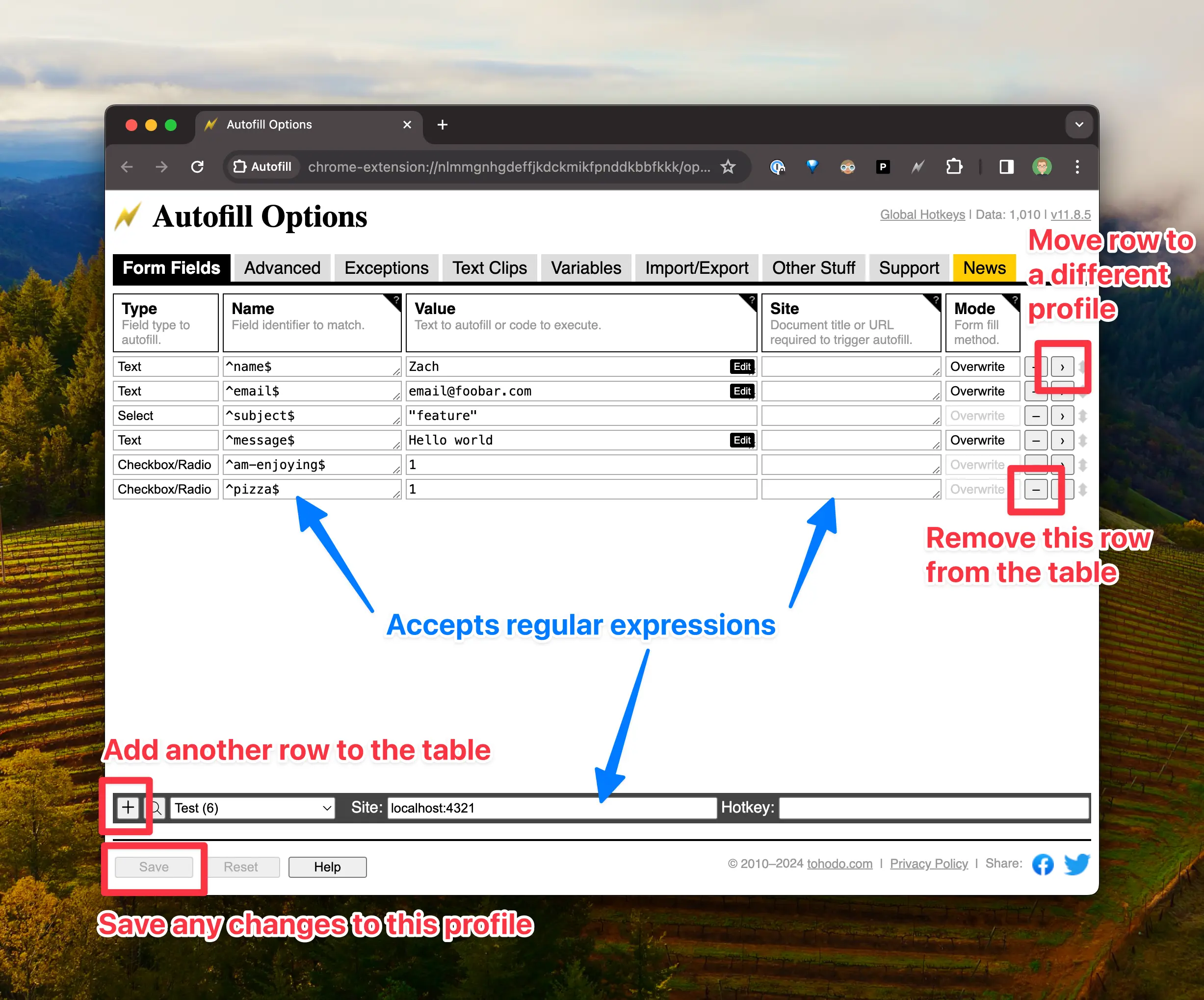 Autofill Options