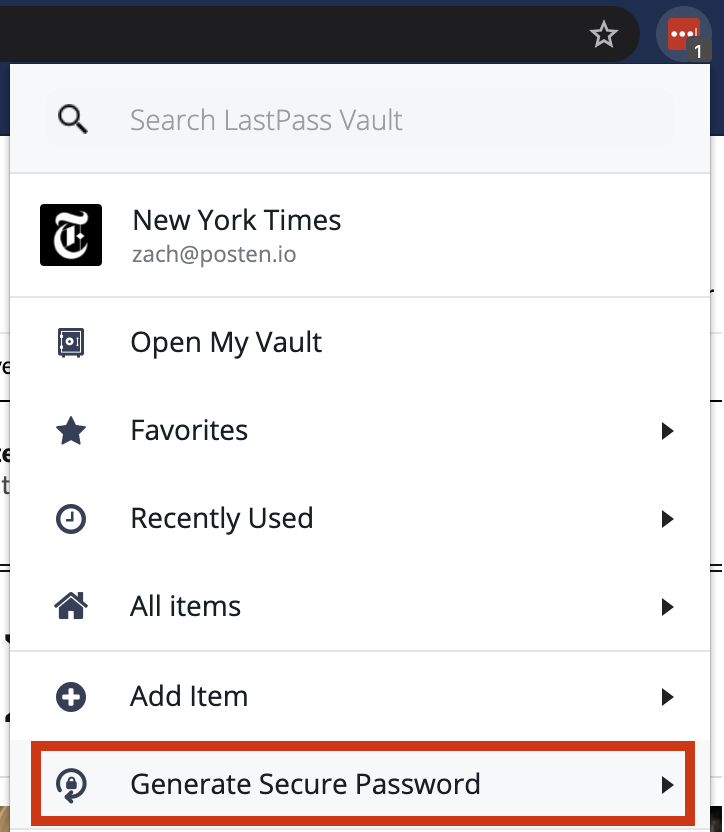 lastpass menu