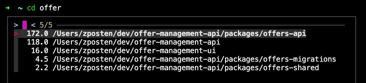 zoxide in-terminal ui suggestions